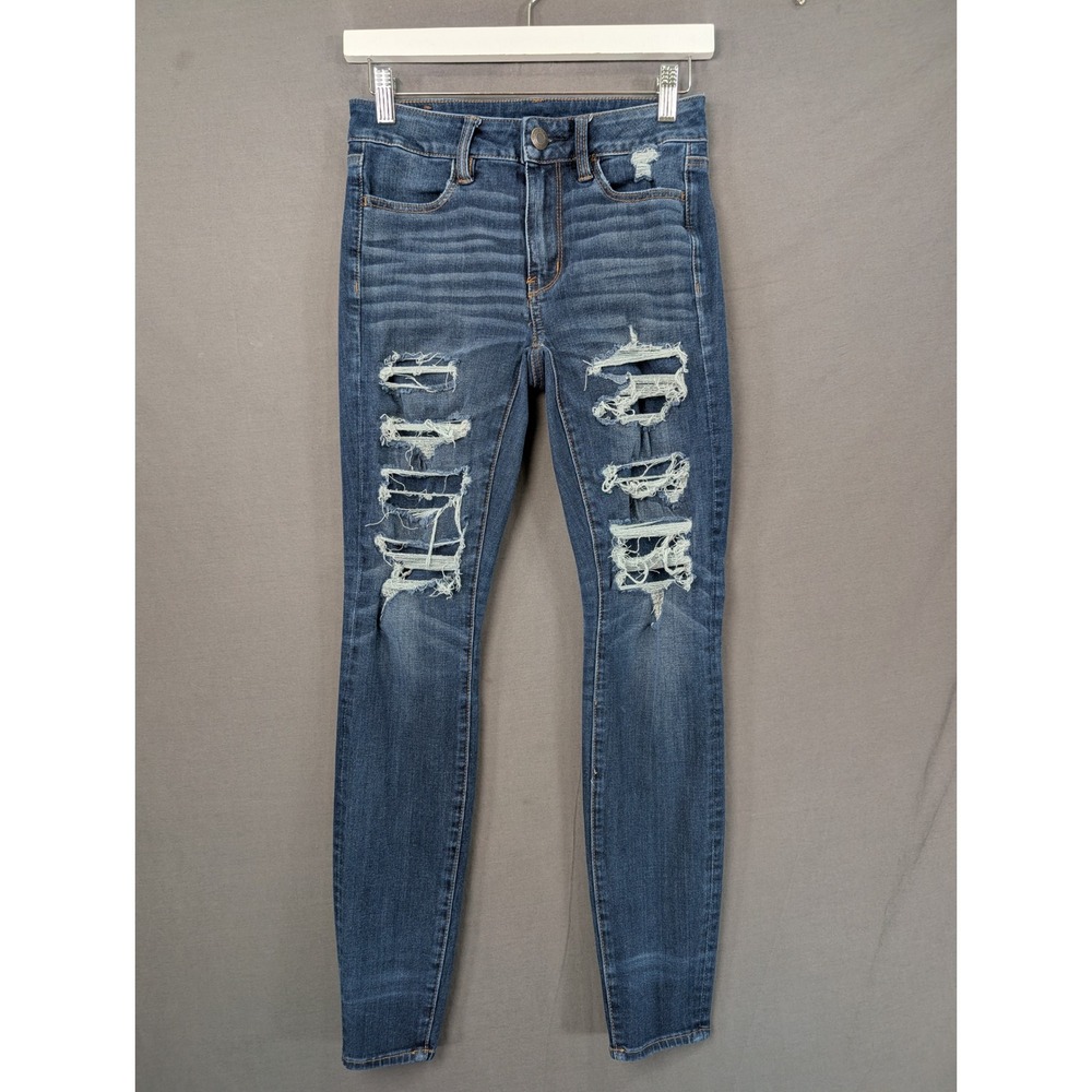 American Eagle Super Super Stretch Next Level Skinny Jeans Distressed Size 2
